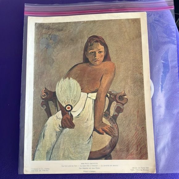 Vintage print Paul Gauguin- The girl with the fan printed in Germany 8 1/4” X 11 - Picture 1 of 7